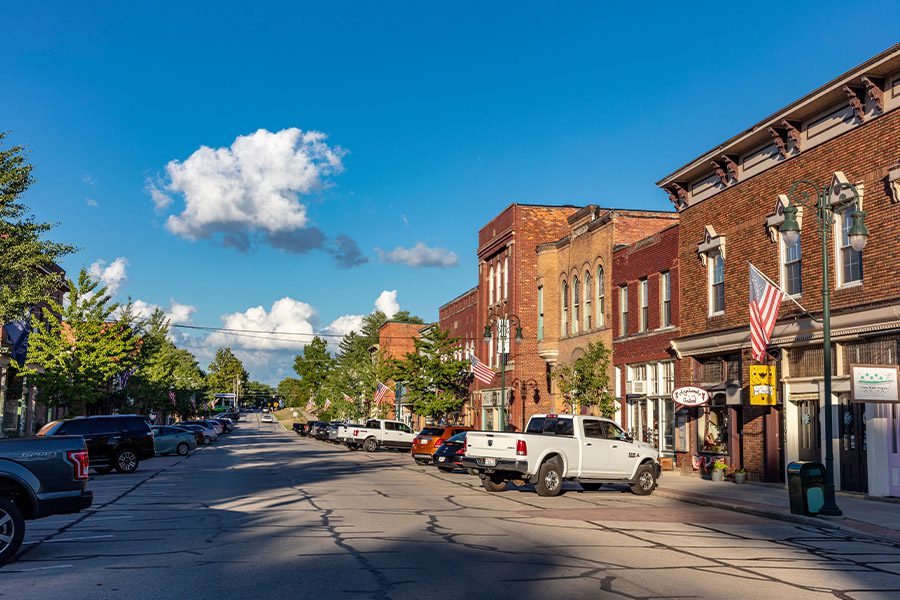Alliance, OH - Main Street in Small Ohio Town on a Sunny Day